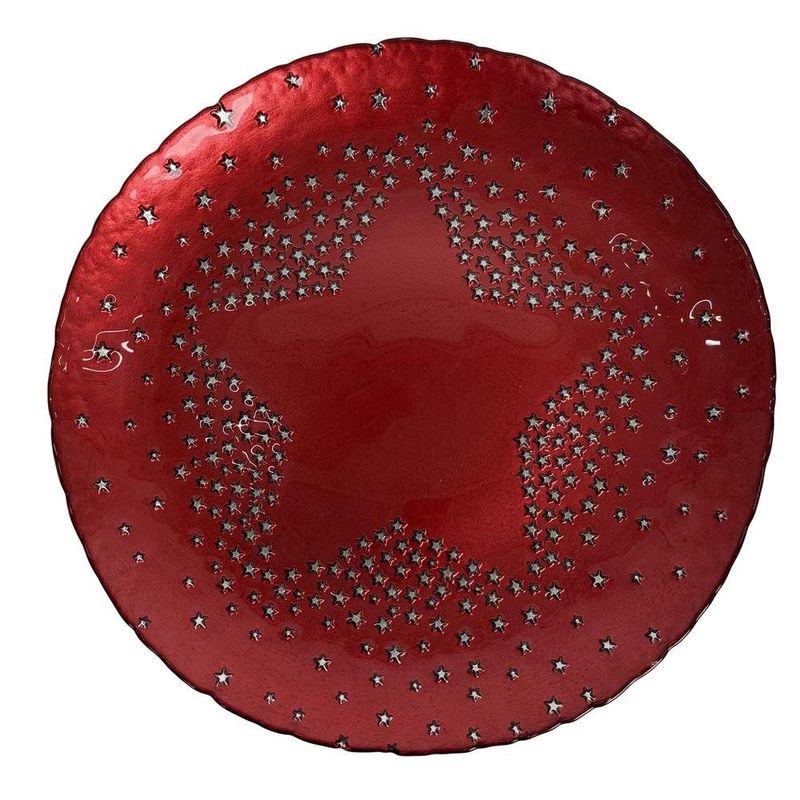 Plato Base de Vidrio con Diseño de Estrella de 33 x 33 Cm Color Rojo
