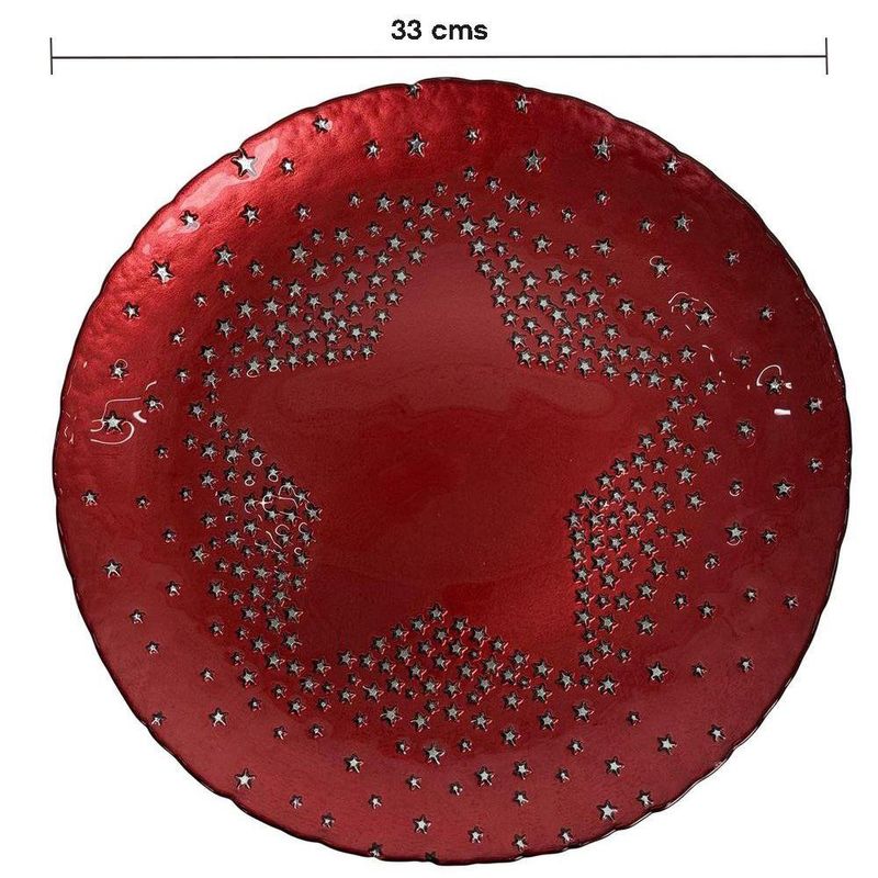 Plato Base de Vidrio con Diseño de Estrella de 33 x 33 Cm Color Rojo