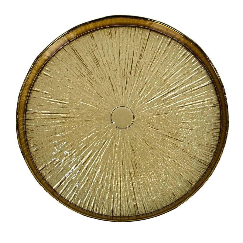 Plato Base de Vidrio con Borde Elevado Color Dorado 33 x 33 Cm