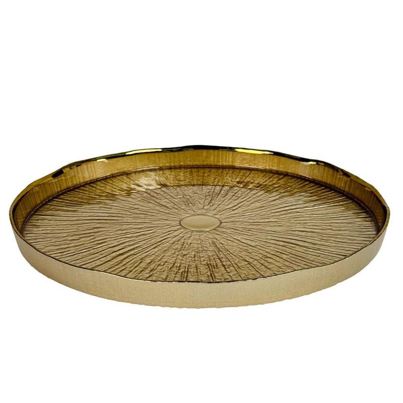 Plato Base de Vidrio con Borde Elevado Color Dorado 33 x 33 Cm