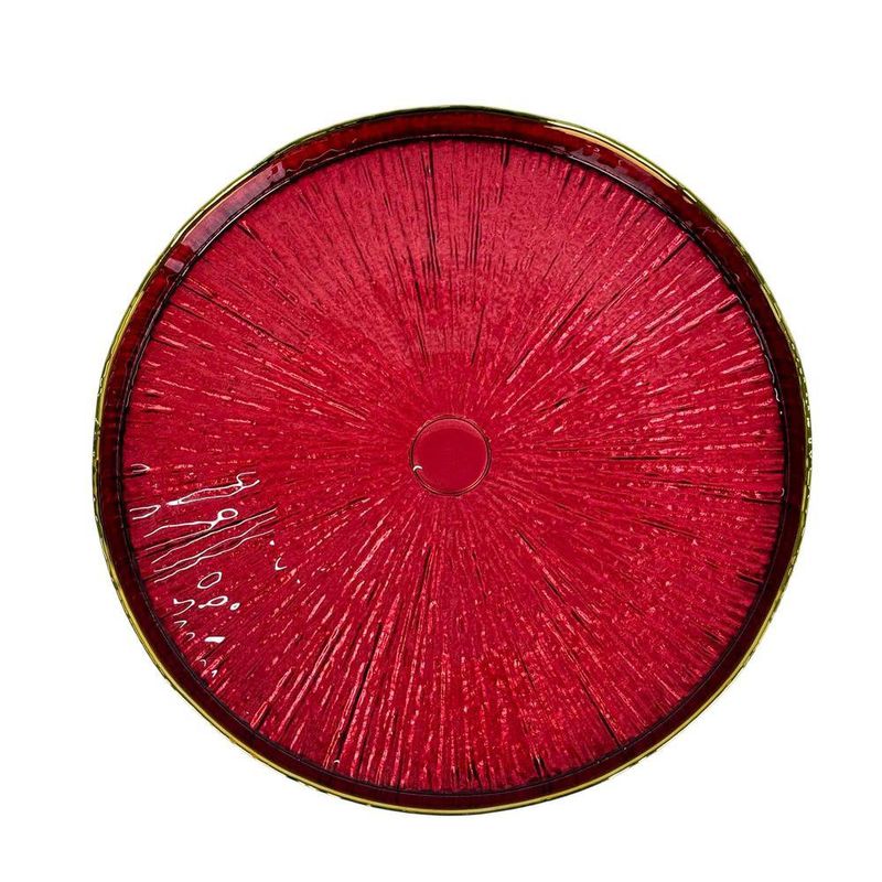 Plato Base de Vidrio con Borde Elevado Color Rojo 33 x 33 Cm