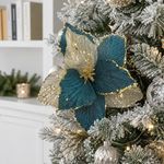 Pick Navideño de Pascua Plateado y Verde Azulado con Tallo de 24 Cm