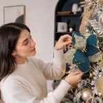 Pick Navideño de Pascua Plateado y Verde Azulado con Tallo de 24 Cm