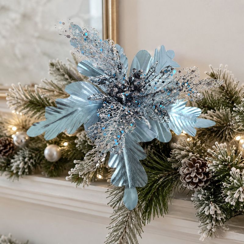 Pick Navideño de Pascua con Glitter 28 Cm Color Celeste Metálico