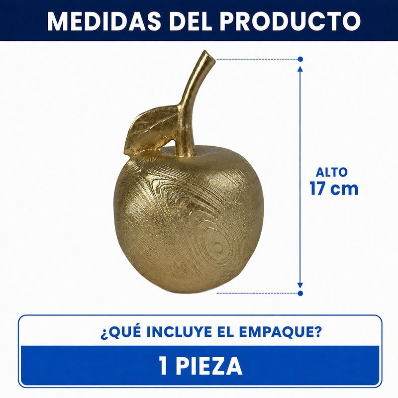 Manzana Decorativa de Resina para Decoración Interior de 10 x 17 Cm Dorada