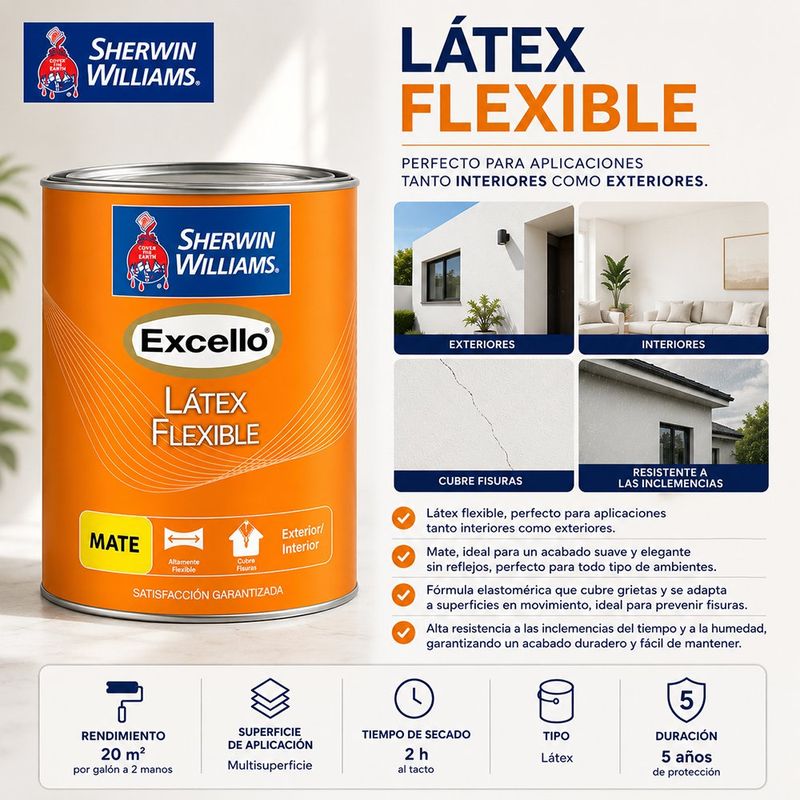 Pintura Látex Flexible Elastomérico 3 en 1 Mate Ultra Blanco 1 Gal para Interior y Exterior