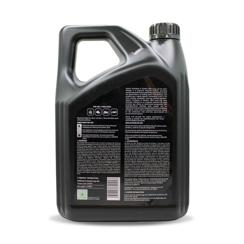 Refrigerante y Anticongelante para Vehículos Asiáticos Rojo Larga Duración Prediluido 50% de 4 L