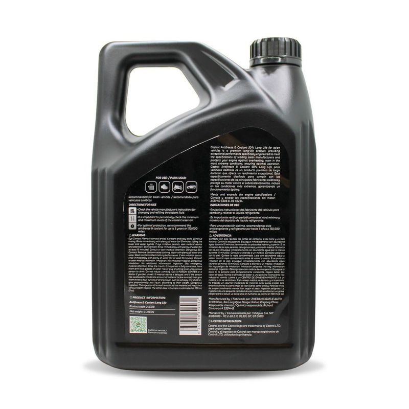 Refrigerante y Anticongelante para Vehículos Asiáticos Azul Larga Duración Prediluido 50% de 4 L