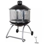 Calentador de Ambiente para Exterior 28 Plg de Acero Porcelanizado con Tapa, Pantalla Antichispas y Ruedas