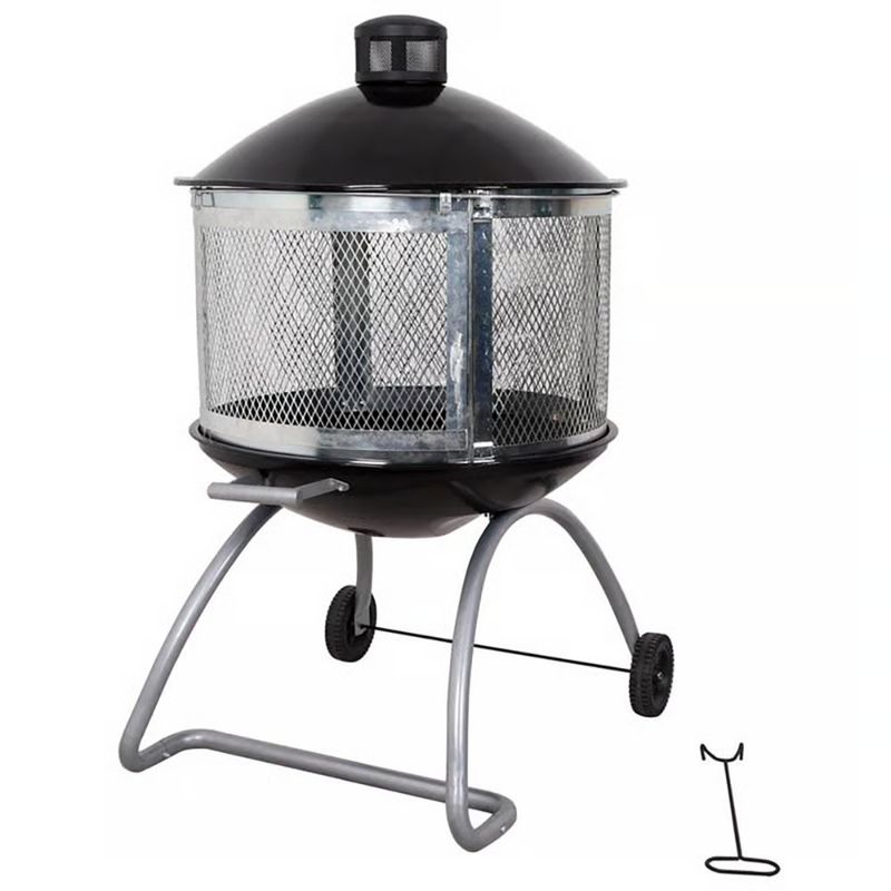 Calentador de Ambiente para Exterior 28 Plg de Acero Porcelanizado con Tapa, Pantalla Antichispas y Ruedas