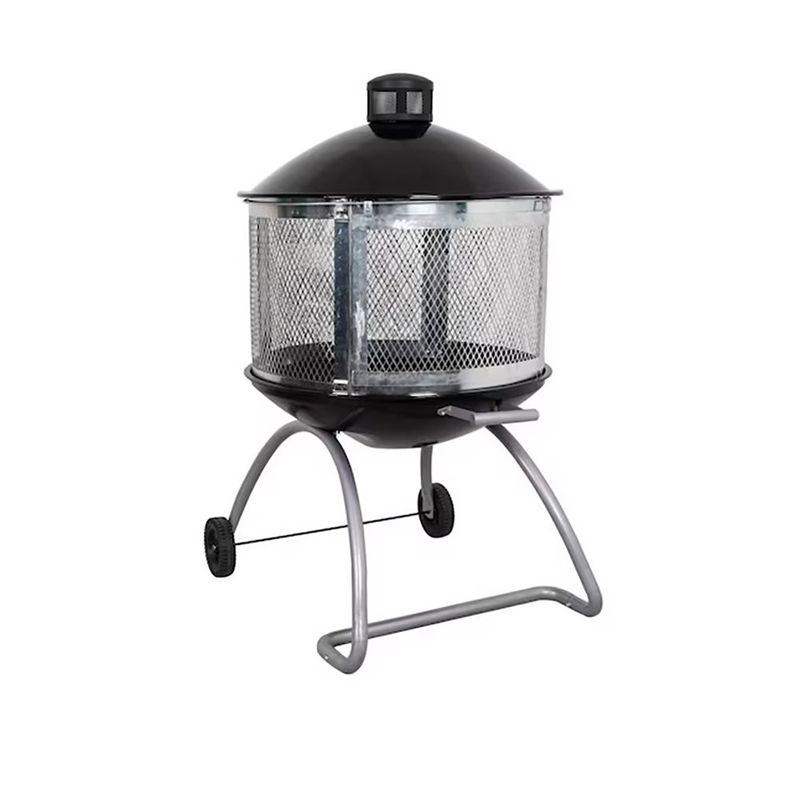 Calentador de Ambiente para Exterior 28 Plg de Acero Porcelanizado con Tapa, Pantalla Antichispas y Ruedas