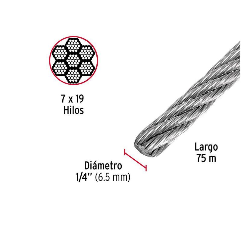 Cable Flexible de Acero 1/4 plg por Metro