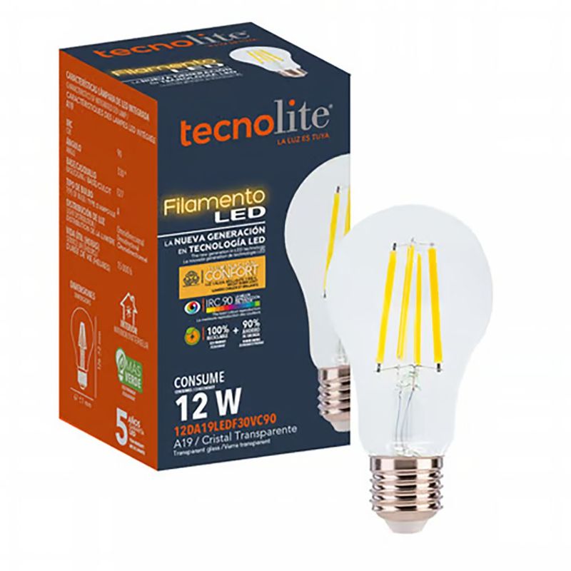 Bombilla LED A19 de 12W Luz Cálida Atenuable con Base E27
