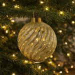 Esfera Navideña de 25 Cm Vidrio Texturizado con Luz LED para Decoración Dorada