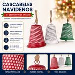 Set de 3 Cascabeles Colgantes Navideños de Metal 33 Cm Diseño Perforado Rojo, Verde y Blanco