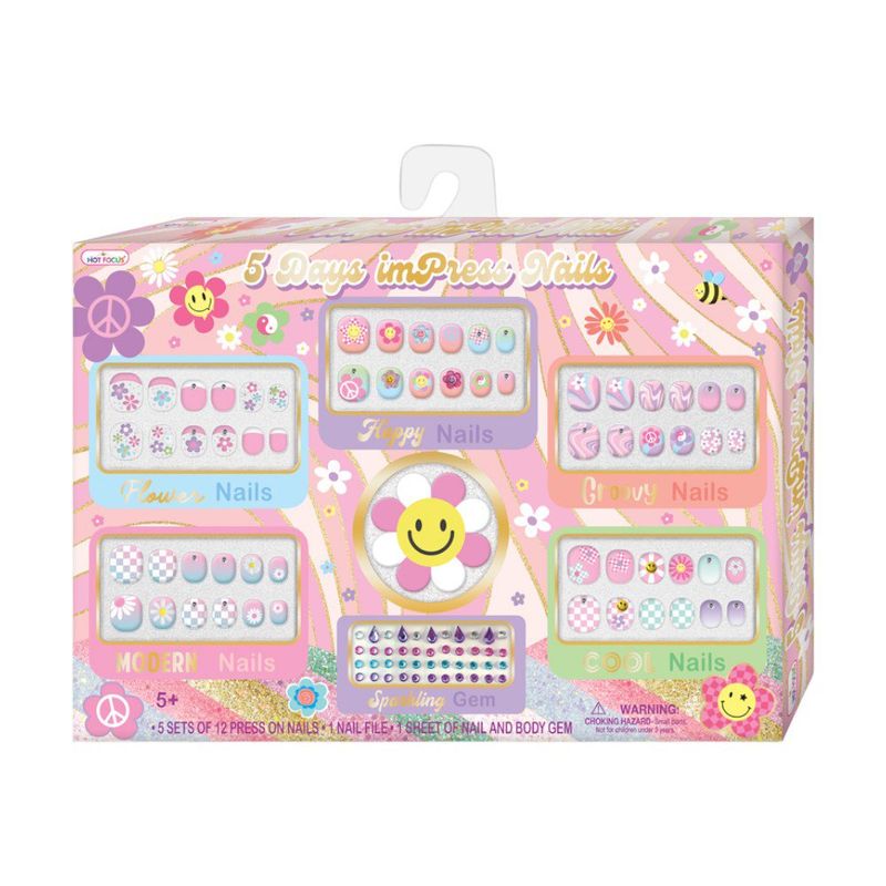 Set de Uñas Adhesivas 5 Days Impress Nails Floreadas con 60 Uñas y Gemas
