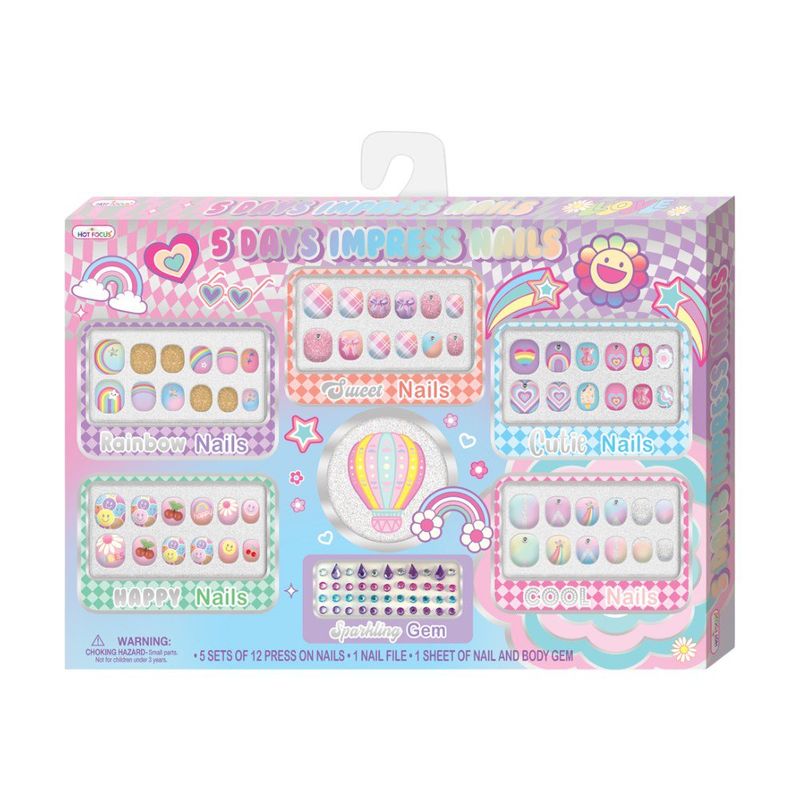 Set de Uñas Adhesivas 5 Days Impress Nails Arcoíris con 60 Uñas y Gemas