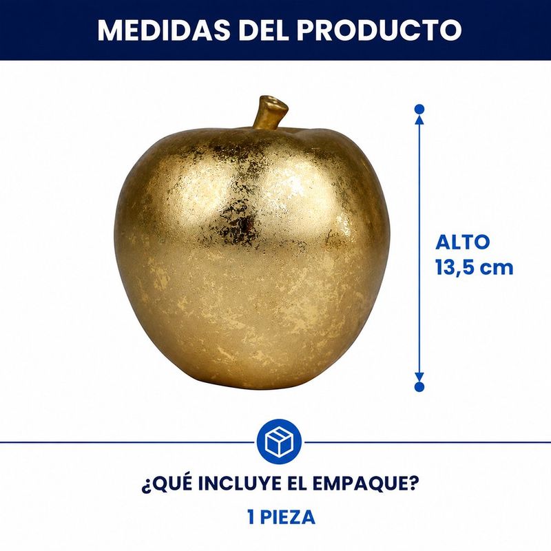 Manzana Decorativa para Centro de Mesa 13.5 cm Dorada con Acabado Envejecido Elegante
