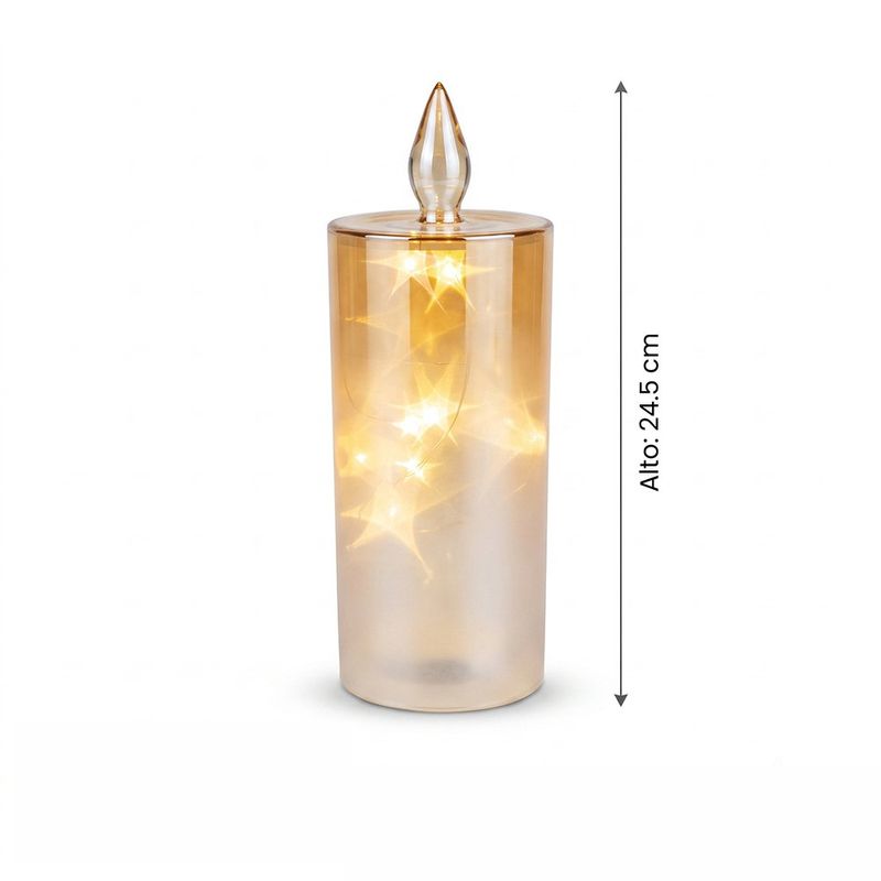 Vela LED Decorativa de Vidrio 24.5 Cm con Acabado Champán y Luces Integradas