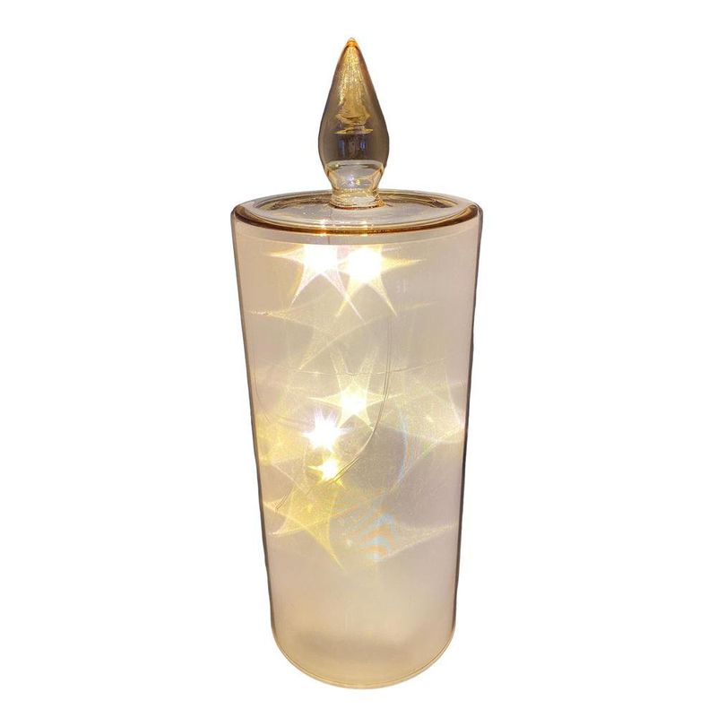 Vela LED Decorativa de Vidrio 24.5 Cm con Acabado Champán y Luces Integradas
