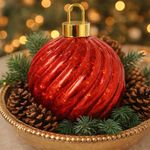 Esfera Navideña de 25 Cm Vidrio Texturizado con Luz LED para Decoración Roja
