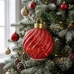 Esfera Navideña de 25 Cm Vidrio Texturizado con Luz LED para Decoración Roja
