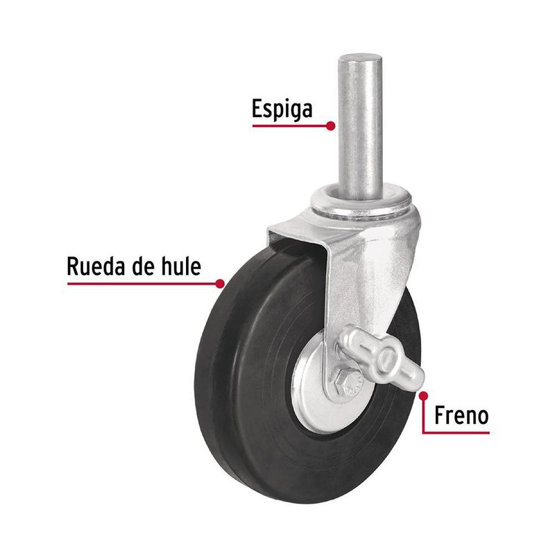 Rodo de Hule Espiga Sólida con Freno 125kg 6 plg