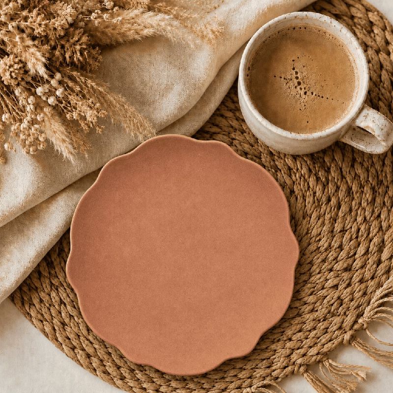 Plato de Postre de Melamina con Borde Ondulado 7.5 Plg Resistente para Mesa Color Caramelo