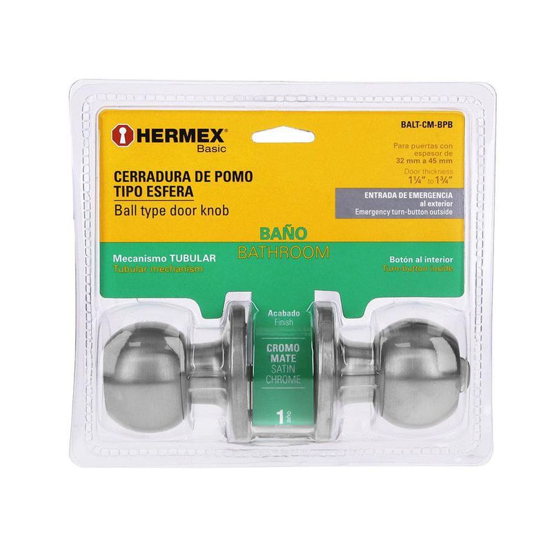 Cerradura Esfera Tubular Baño Cromo Mate - Hermex Basic