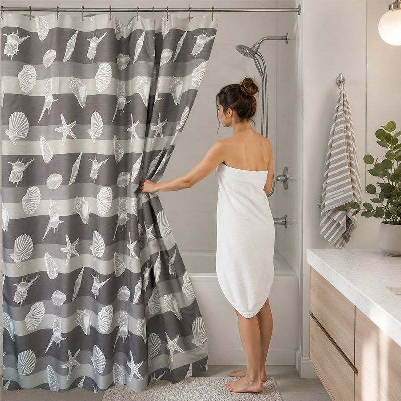 Cortina de Baño 183 x 178 Cm Mar Color Gris