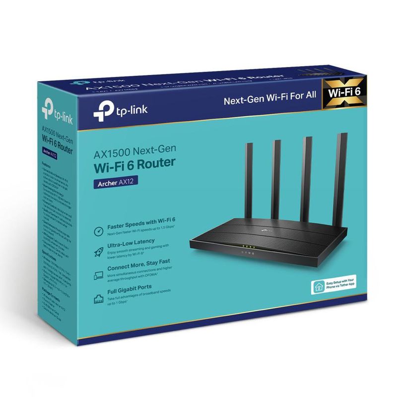 Router Wi-Fi 6 AX1500 de Doble Banda con 4 Antenas en Color Negro
