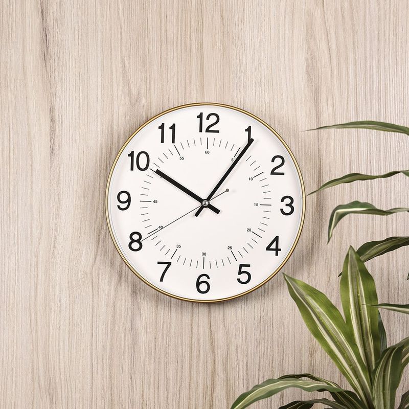 Reloj de Pared Redondo con Marco Dorado 30 cm