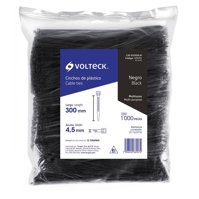 Cincho Plástico Estándar Negro Tensión 50 Lb de 12 Plg 1000 Unidades