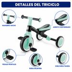 Triciclo de Aprendizaje 2 en 1 Convertible a Bicicleta Verde Menta y Negro