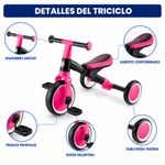 Triciclo de Aprendizaje 2 en 1 Convertible a Bicicleta Fucsia y Negro
