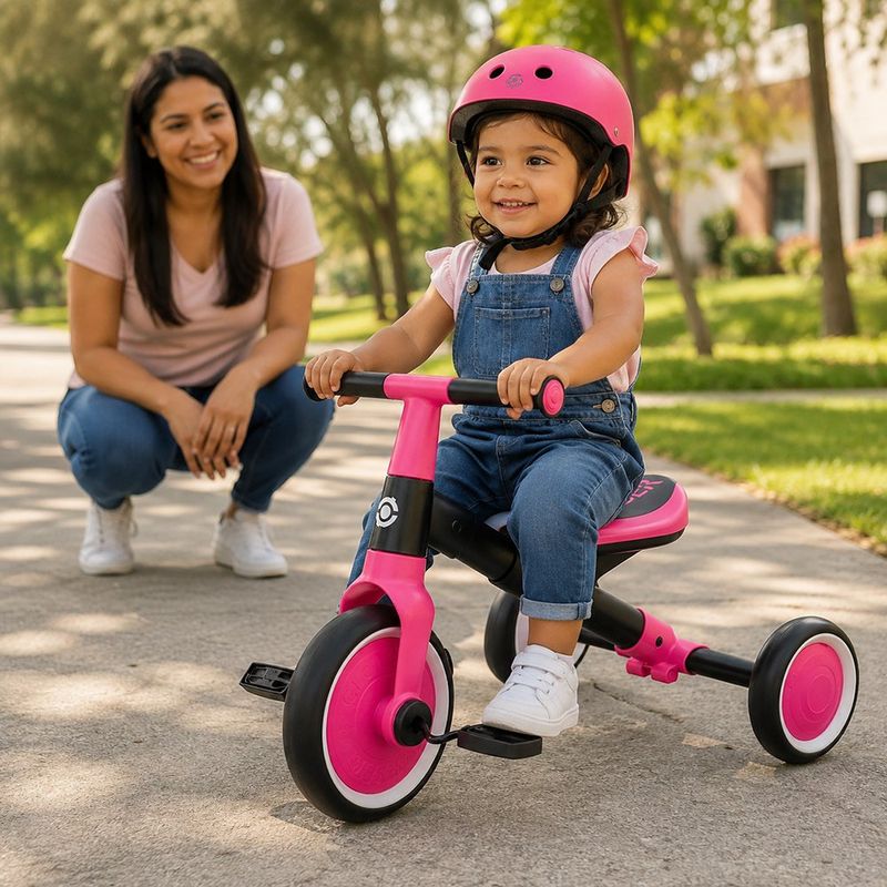 Triciclo de Aprendizaje 2 en 1 Convertible a Bicicleta Fucsia y Negro
