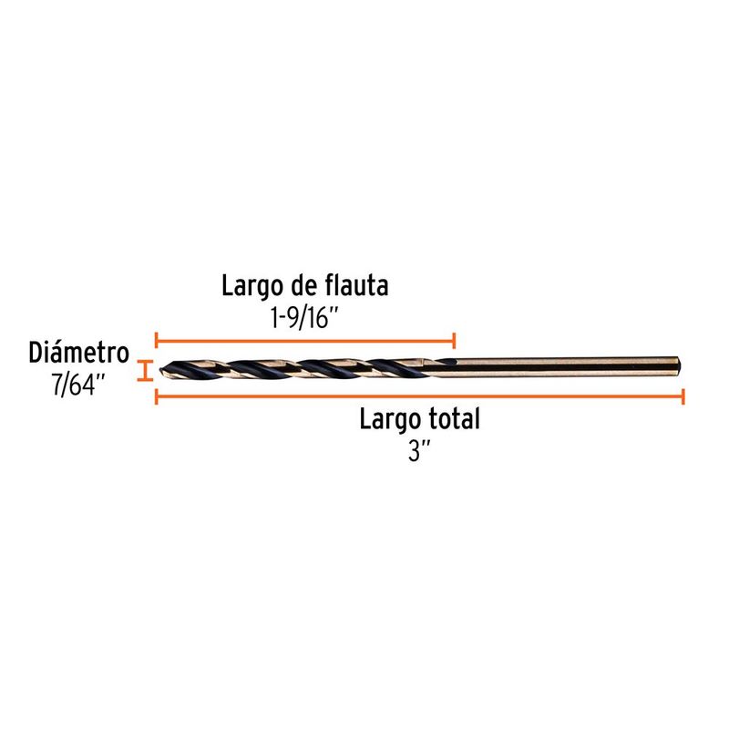 Broca para Metal y Madera HSS Trugold de 7/64 x 3 Plg Blíster