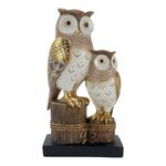 Búhos Grande y Pequeño Decorativo Blanco y Dorado de Cerámica 14.7 x 9 x 26.5 Cm