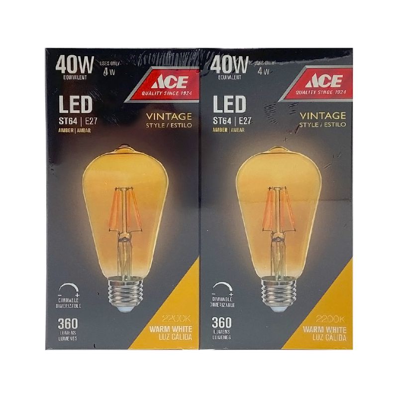Set de 2 Bombillas LED Vintage ST64 de Filamento Ámbar 4 W E27 y Luz Cálida de 2200 K