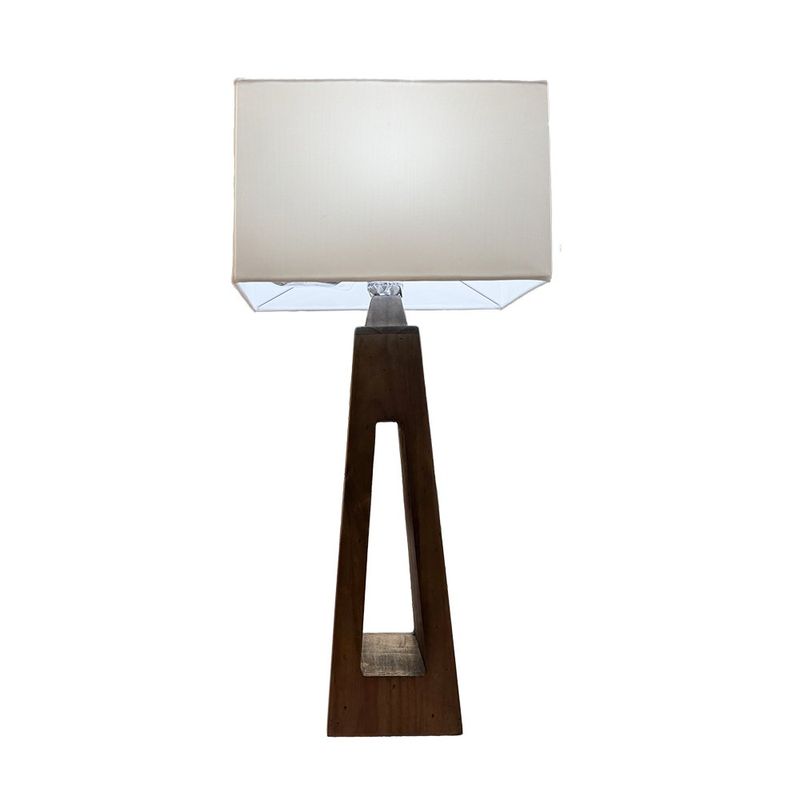 Lámpara de Mesa con Base de Madera y Pantalla de Tela