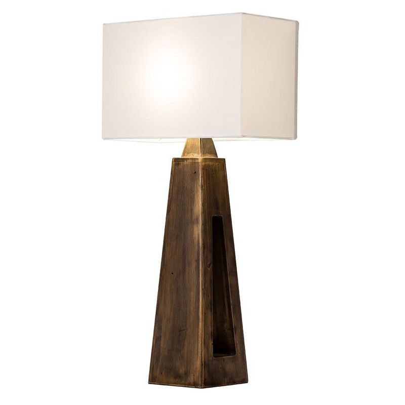 Lámpara de Mesa con Base de Madera y Pantalla de Tela