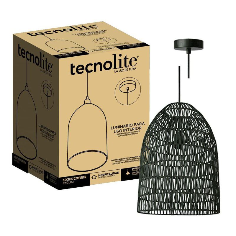 Lámpara Colgante Paglia de Ratán con Base E27 en Color Negro