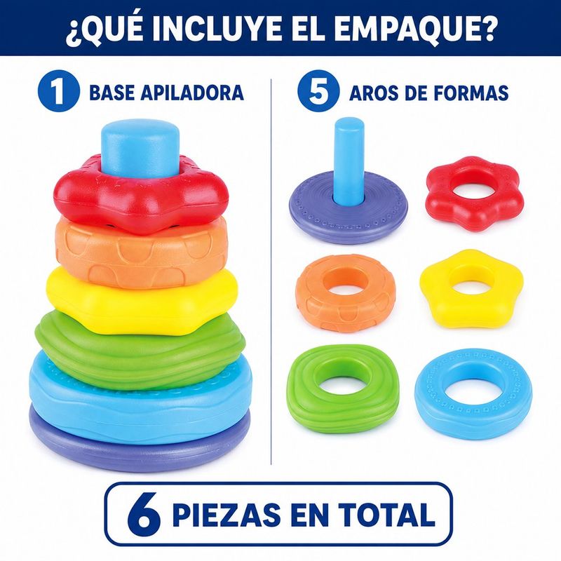 Juguete de Formas Apilables con Base para Bebé desde los 6 Meses Multicolor