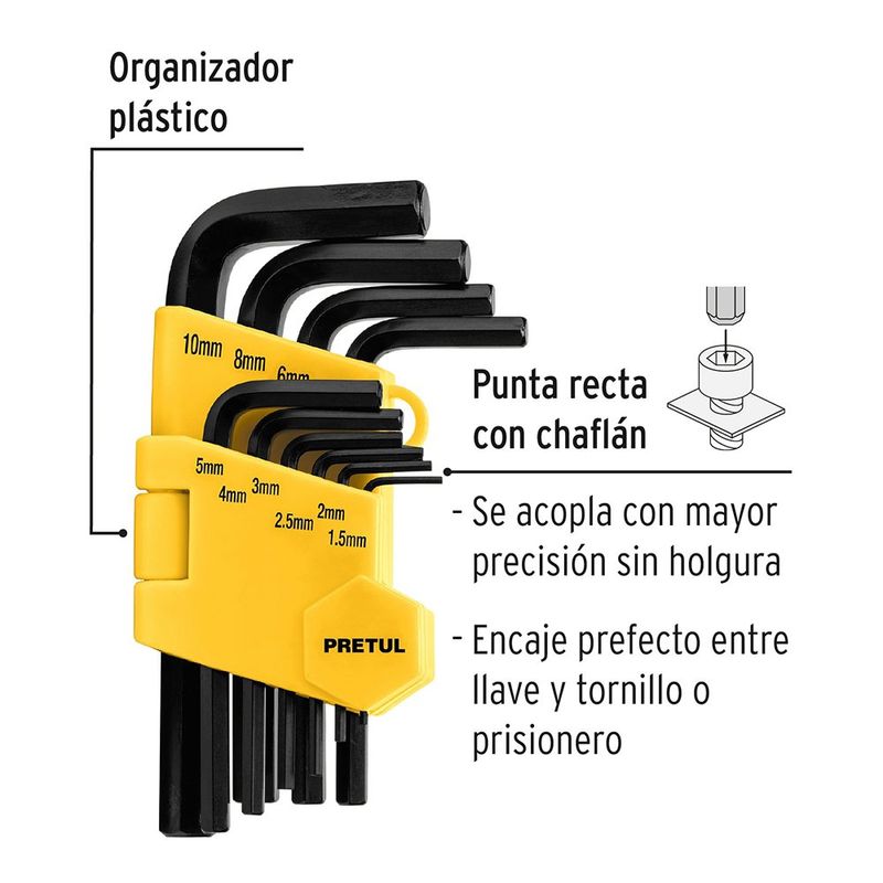 Llaves Allen de Punta Recta Set de 10 Unidades