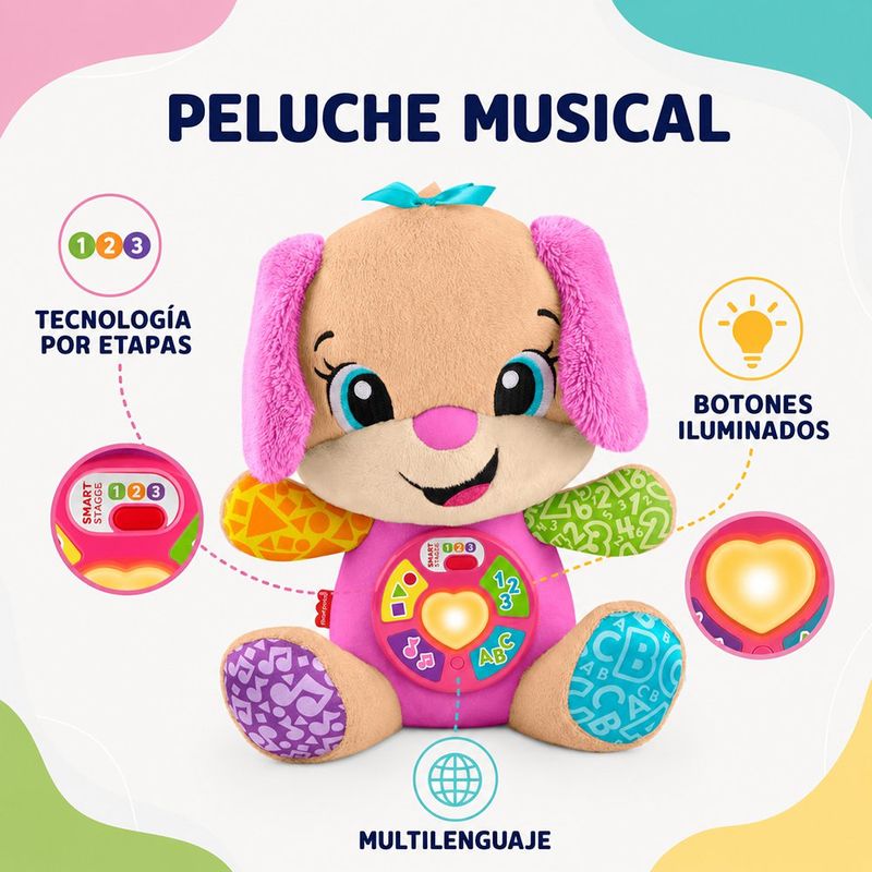 Peluche Interactivo Hermanita Aprende Conmigo con 80 Canciones, Luces y 3 Niveles de Aprendizaje