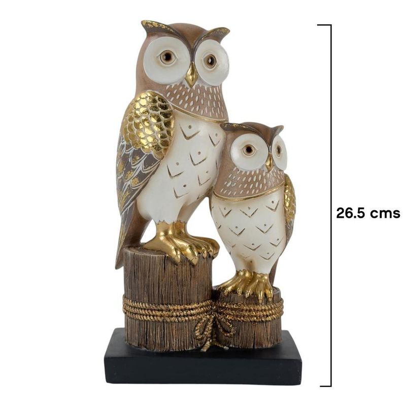 Búhos Grande y Pequeño Decorativo Blanco y Dorado de Cerámica 14.7 x 9 x 26.5 Cm