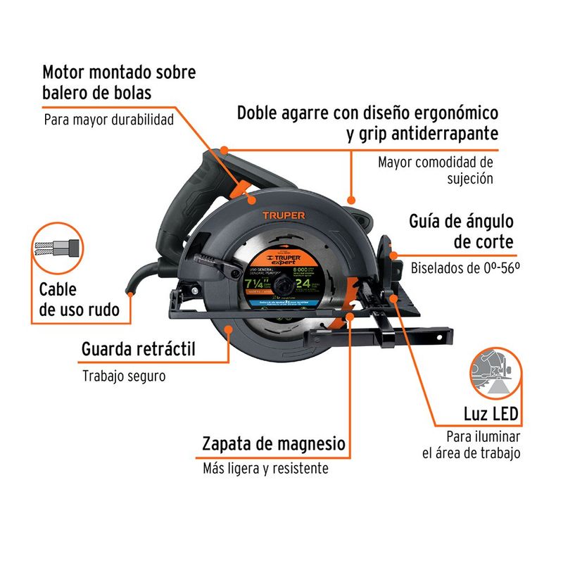 Sierra Circular Motor 1800W de7-1/4 Plg