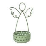 Portavela Decorativo de Metal para Mesa Diseño Ángel Verde 14.5 x 10.5 x 19.5 cm