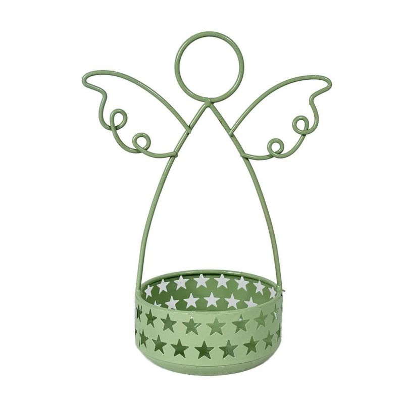 Portavela Decorativo de Metal para Mesa Diseño Ángel Verde 14.5 x 10.5 x 19.5 cm