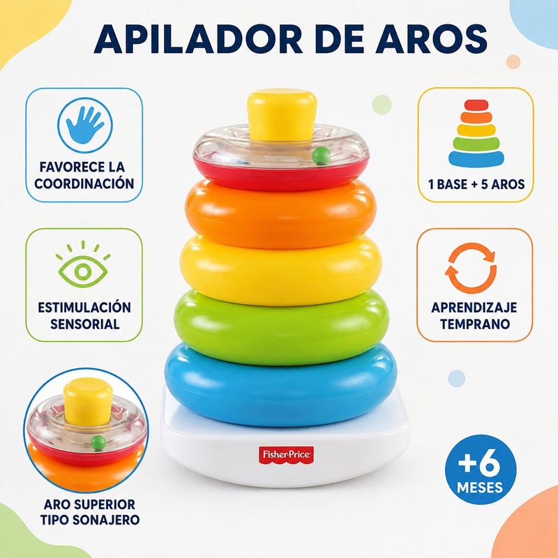 Juguete para Bebé Rock-A-Stack Pirámide Balanceante con 5 Aros y Sonajero